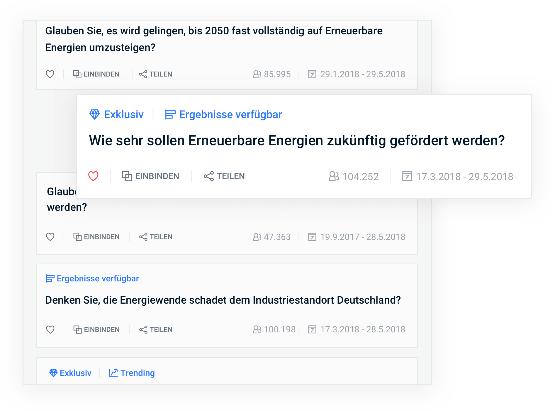 Screenshot aus den Civey Umfragen: Wie sehr sollen Erneuerbare Energien zukünftig gefördert werden?